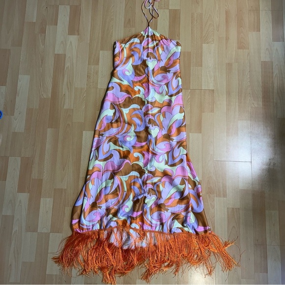 Anthropologie Delfi Collective Halter Fringe Maxi Dress Medium Retro Event - Picture 6 of 16